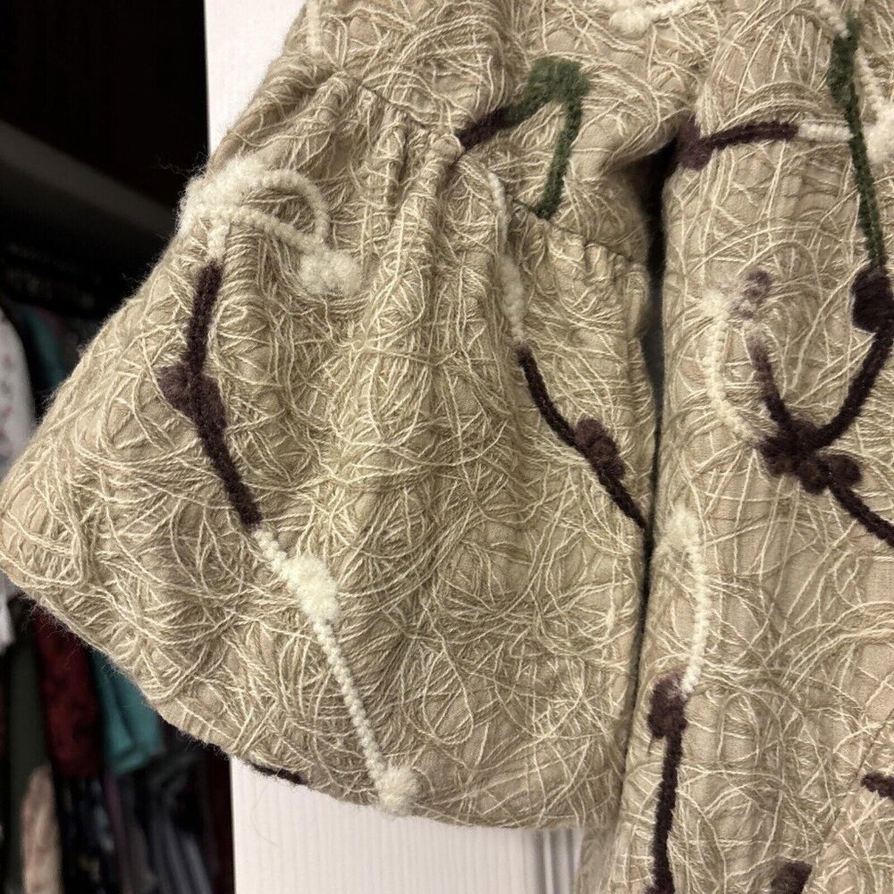 Anthropologie RYU Coat Tan Crochet Overlay Front Large Button Size Small Lined - Picture 2 of 15